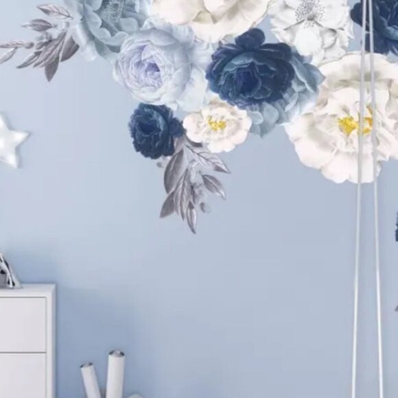 NEW Floral Wall Stickers Elegant Oversized Peonies Decor Flowers Blue Baby Room - Picture 3 of 10